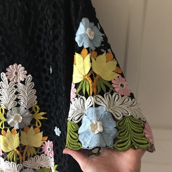 Vintage Floral Lace Embroidered Multicolor Kimono Jacket Tunic Blouse Top - Picture 5 of 8